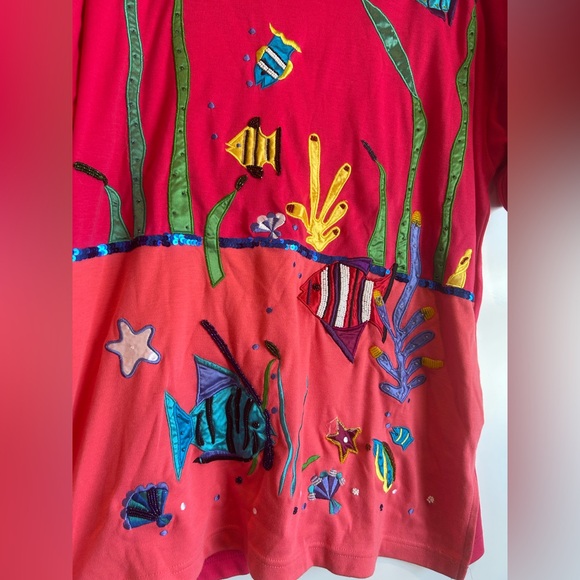 VTG Ashley Hill Fish Tropical Women’s Top T-shirt Pink Sequin Cosplay Large - Picture 8 of 11